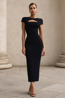 Load image into Gallery viewer, Black Mermaid Round Neck Cut Out Long Formal Dress with Sleeves