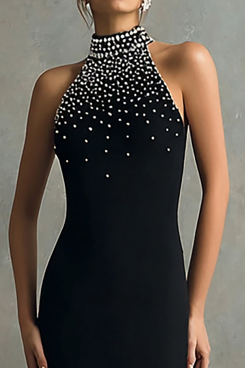 Load image into Gallery viewer, Sparkly Black Halter Mermaid Long Formal Dress with Beading