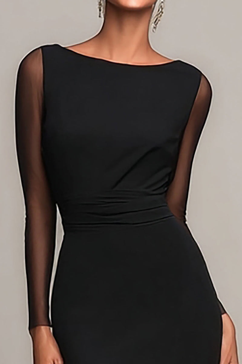 Load image into Gallery viewer, Black Mermaid Chiffon Boat Neck Long Sleeves Formal Dress