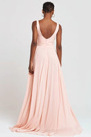 Load image into Gallery viewer, Pink Chiffon V-Neck Ruffled A-Line Long Formal Dress with Slit