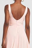Load image into Gallery viewer, Pink Chiffon V-Neck Ruffled A-Line Long Formal Dress with Slit