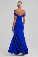 Load image into Gallery viewer, Royal Blue Chiffon Mermaid Off the Shoulder Long Formal Dress with Slit