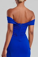 Load image into Gallery viewer, Royal Blue Chiffon Mermaid Off the Shoulder Long Formal Dress with Slit