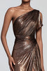 Load image into Gallery viewer, Sparkly Brown Metallic Ruched One Shoulder Long Formal Dress with Slit