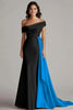 Load image into Gallery viewer, Black and White One Shoulder Satin Ruched Long Formal Dress with Ruffles