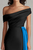 Load image into Gallery viewer, Black and White One Shoulder Satin Ruched Long Formal Dress with Ruffles