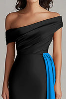 Load image into Gallery viewer, White and Black Satin One Shoulder Long Formal Dress with Ruffles