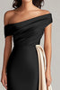 Load image into Gallery viewer, Black and White One Shoulder Satin Ruched Long Formal Dress with Ruffles