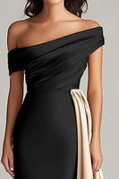 Load image into Gallery viewer, White and Black Satin One Shoulder Long Formal Dress with Ruffles