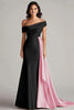 Load image into Gallery viewer, Black and White One Shoulder Satin Ruched Long Formal Dress with Ruffles