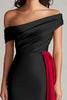 Load image into Gallery viewer, Black and White One Shoulder Satin Ruched Long Formal Dress with Ruffles