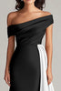 Load image into Gallery viewer, Black and White One Shoulder Satin Ruched Long Formal Dress with Ruffles