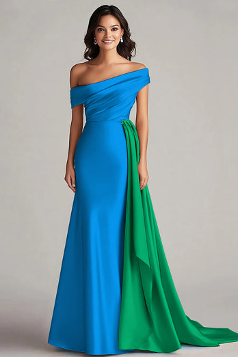 White and Black Satin One Shoulder Long Formal Dress with Ruffles