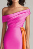 Load image into Gallery viewer, White and Black Satin One Shoulder Long Formal Dress with Ruffles
