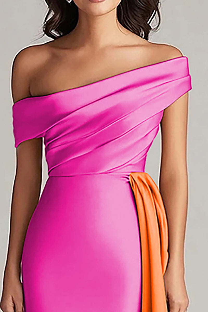 Load image into Gallery viewer, White and Black Satin One Shoulder Long Formal Dress with Ruffles