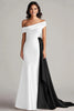 Load image into Gallery viewer, White and Black Satin One Shoulder Long Formal Dress with Ruffles