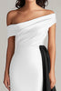 Load image into Gallery viewer, White and Black Satin One Shoulder Long Formal Dress with Ruffles