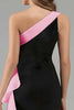Load image into Gallery viewer, Black and Blue Satin Ruffled One Shoulder Long Formal Dress with 3D Flower