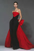Load image into Gallery viewer, Black and Red Mermaid Strapless Patchwork Long Formal Dress with Cape