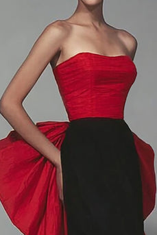 Black and Red Patchwork Mermaid Strapless Long Formal Dress with Bow
