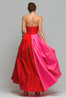 Red and Fuchsia Patchwork A Line Strapless Long Formal Dress