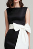 Load image into Gallery viewer, Black and White Boat Neck Mermaid Long Formal Dress with Bow