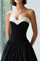 Load image into Gallery viewer, Black and White Satin Sweetheart A Line Long Formal Dress