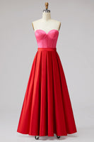 Load image into Gallery viewer, Red and Fuchsia A Line Satin Strapless Long Corset Formal Dress
