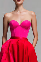 Load image into Gallery viewer, Red and Fuchsia A Line Satin Strapless Long Corset Formal Dress