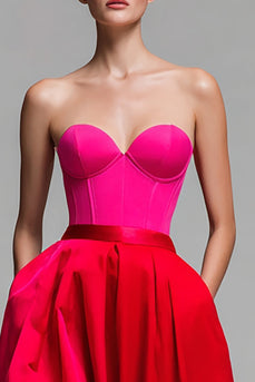 Red and Fuchsia A Line Satin Strapless Long Corset Formal Dress