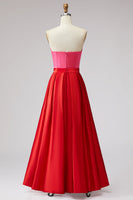 Load image into Gallery viewer, Red and Fuchsia A Line Satin Strapless Long Corset Formal Dress