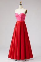 Load image into Gallery viewer, Red and Fuchsia A Line Satin Strapless Long Corset Formal Dress
