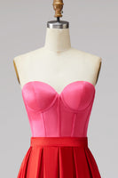 Load image into Gallery viewer, Red and Fuchsia A Line Satin Strapless Long Corset Formal Dress