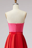 Load image into Gallery viewer, Red and Fuchsia A Line Satin Strapless Long Corset Formal Dress