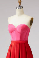 Load image into Gallery viewer, Red and Fuchsia A Line Satin Strapless Long Corset Formal Dress