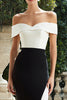 Load image into Gallery viewer, Black and White Mermaid Patchwork Off The Shoulder Long Formal Dress