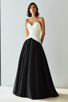 Load image into Gallery viewer, Simple Black and White Patchwork Sweetheart A Line Pleated Long Formal Dress