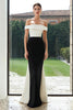 Load image into Gallery viewer, Simple Black and White Mermaid Off the Shoulder Patchwork Long Formal Dress