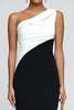 Load image into Gallery viewer, Simple Black and White Patchwork Mermaid One Shoulder Long Formal Dress