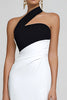 Load image into Gallery viewer, Simple Black and White Satin Ruched Mermaid One Shoulder Long Formal Dress