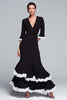 Load image into Gallery viewer, Black and White Mermaid V-Neck Half Sleeves Long Formal Dress with Ruffles
