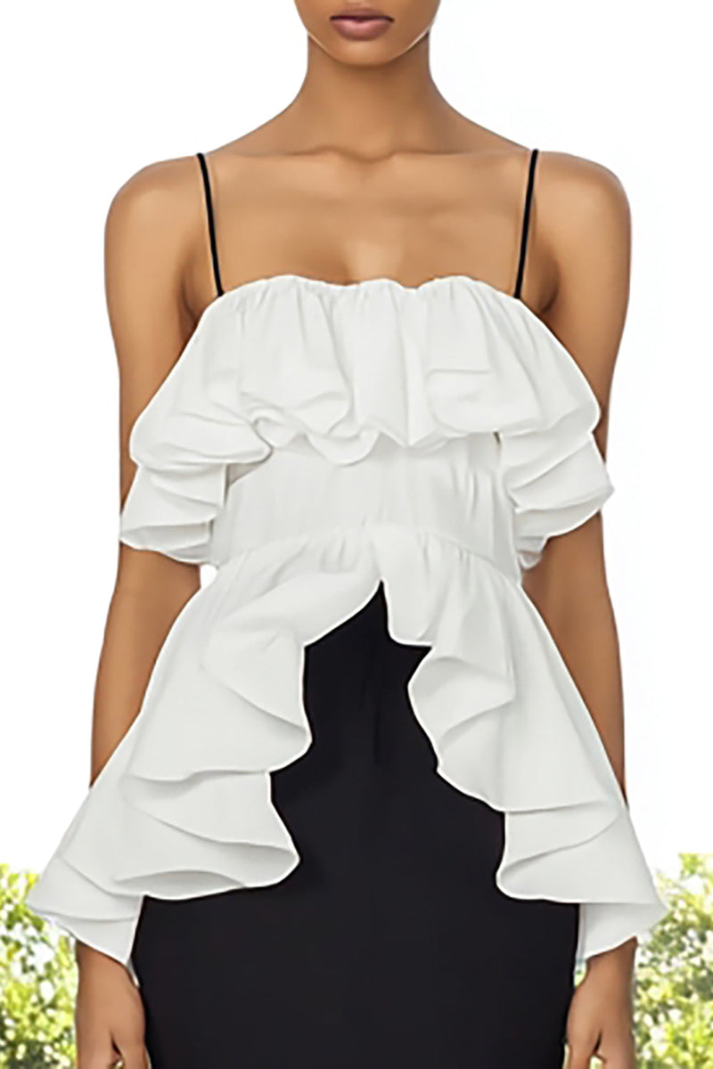 Load image into Gallery viewer, Black and White Mermaid Spaghetti Straps Long Formal Dress with Ruffles