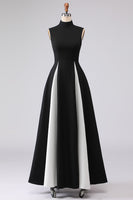 Load image into Gallery viewer, Plus Size Black and White A Line High Neck Satin Patchwork Long Formal Dress