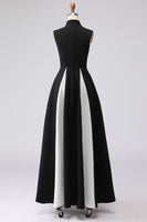 Load image into Gallery viewer, Plus Size Black and White A Line High Neck Satin Patchwork Long Formal Dress