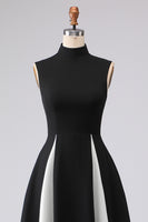 Load image into Gallery viewer, Plus Size Black and White A Line High Neck Satin Patchwork Long Formal Dress