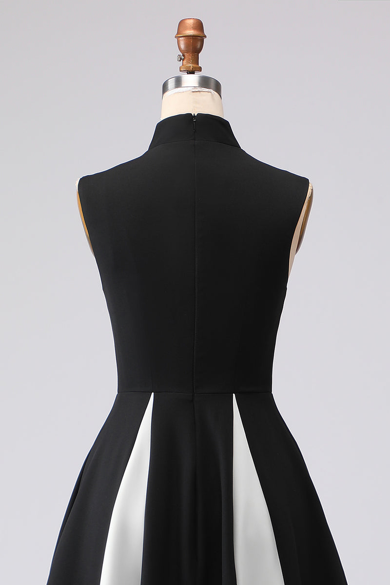 Load image into Gallery viewer, Plus Size Black and White A Line High Neck Satin Patchwork Long Formal Dress