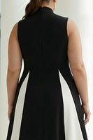 Load image into Gallery viewer, Plus Size Black and White A Line High Neck Satin Patchwork Long Formal Dress