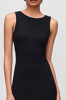 Load image into Gallery viewer, Simple Black and White Satin Mermaid Round Neck Long Formal Dress with Ruffles