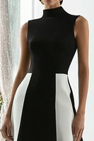 Load image into Gallery viewer, Black and White High Neck A Line Patchwork Satin Long Formal Dress