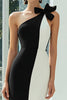 Load image into Gallery viewer, Black and White Patchwork Pencil One Shoulder Midi Formal Dress with Bow